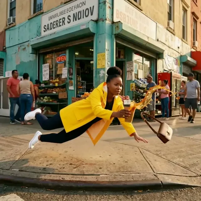 Person standing perfectly still while the crowd and scene move around them