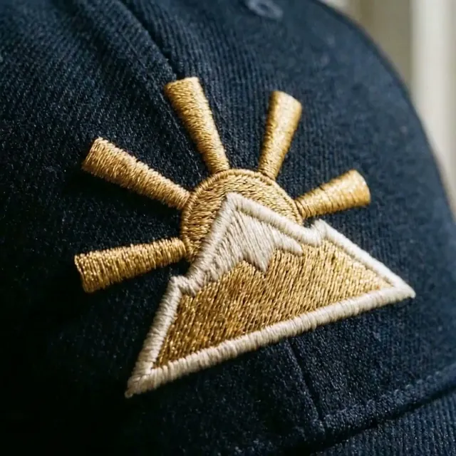Brand logo shown in several close shots with a premium, stitched-thread look