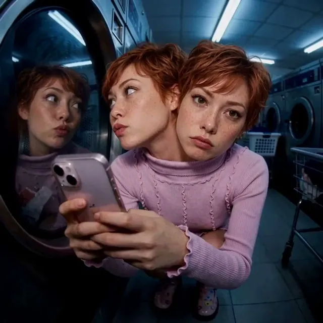 Portrait of a person gaining extra heads in a surreal, uncanny video