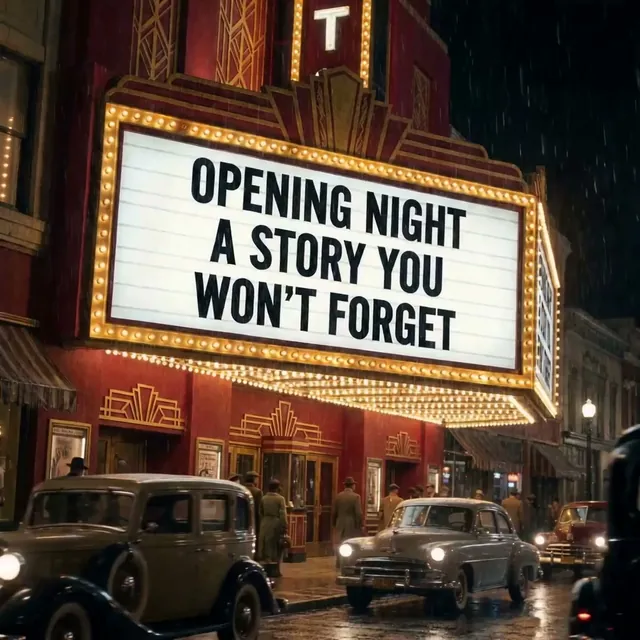 Theater marquee with glowing bulbs lighting up custom title text